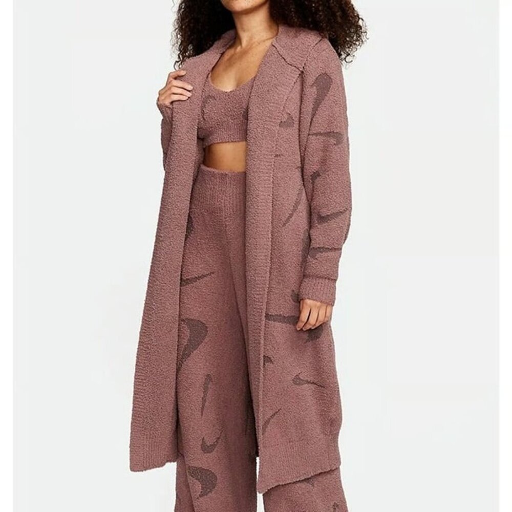 Nike Phoenix Cozy Boucle Long Knit Cardigan Sizes XS-XL Women Plum FD4282-208 - Picture 3 of 6